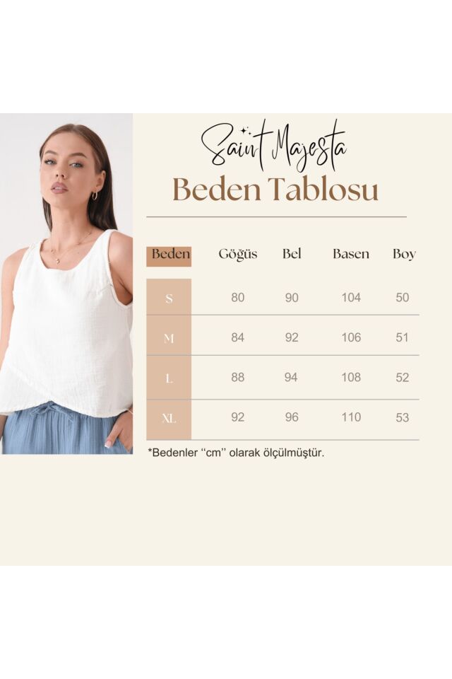 Müslin Bluz Yelek 100% Pamuk Arka Düğmeli - Kadın Şık Üst Giyim - SM25