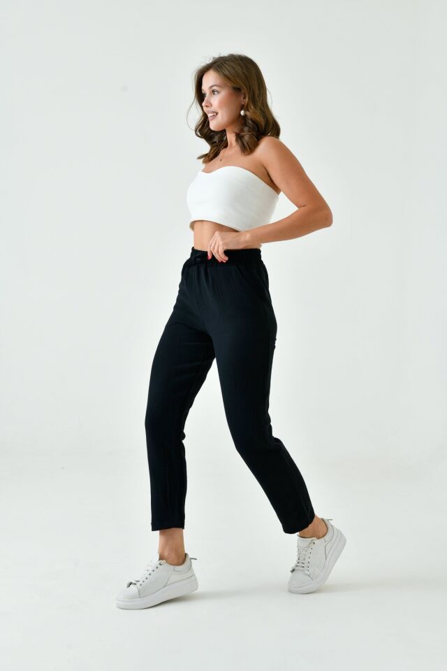 Kadın Yazlık Müslin Pantolon %100 Pamuk Dar Paça Cepli (SM25)