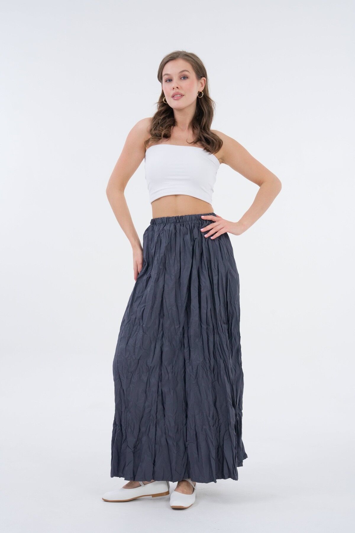 Kraş Pileli Maxi Kırışık Etek Modern Stil Ütü Istemez - Sm2025