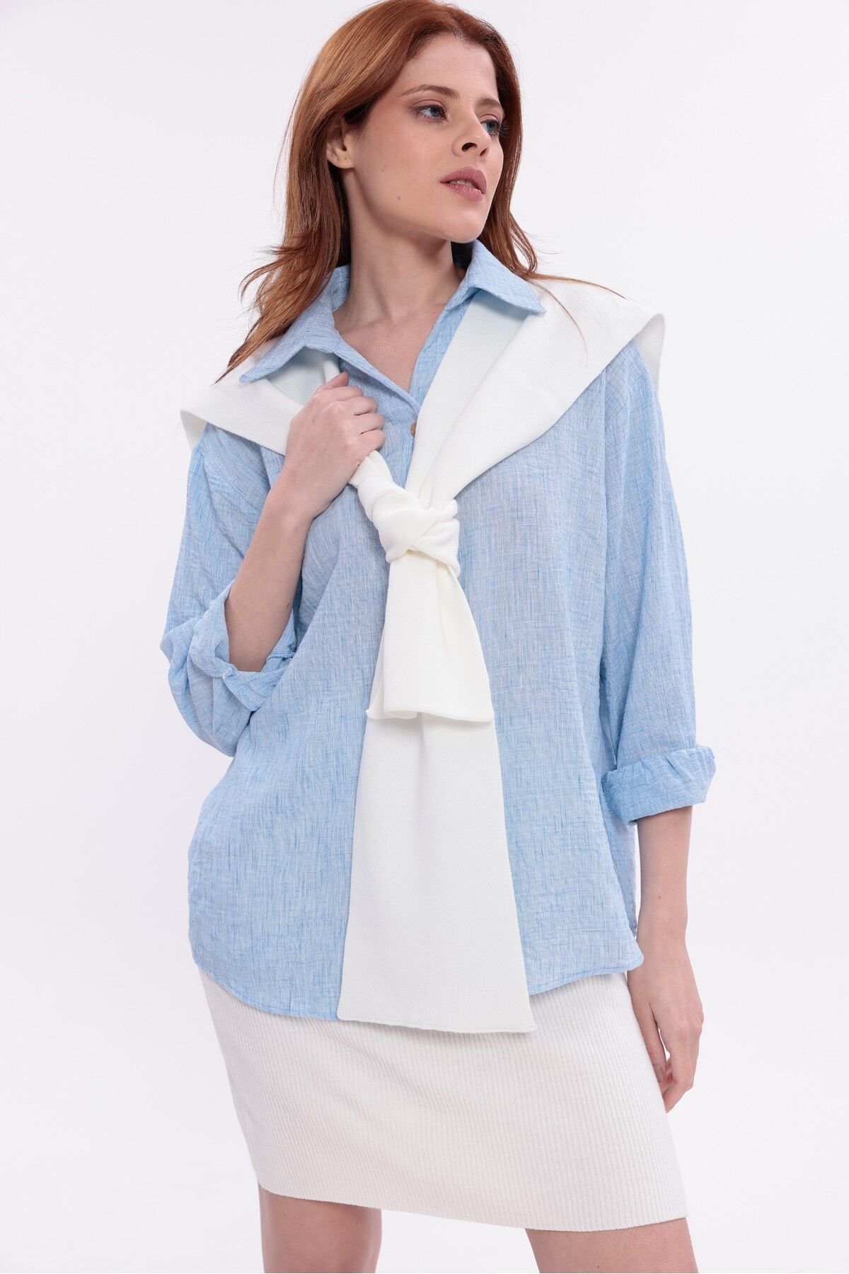 %100 Akrilik Triko Omuz Şalı Kadın Ofis Günlük Moda Atkı- SM2026