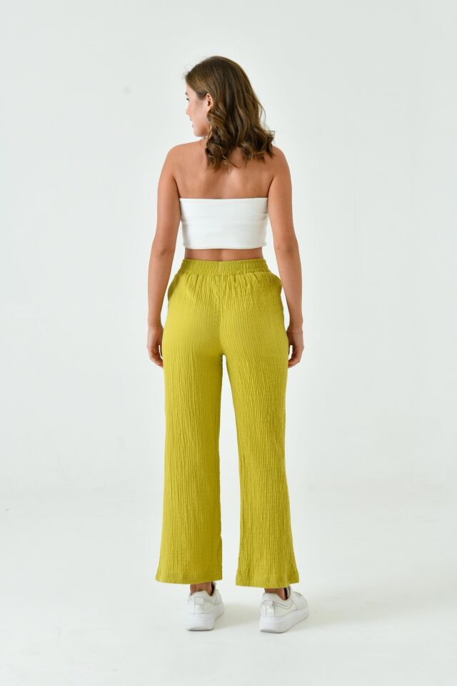 Kadın Yazlık Müslin Pantolon %100 Pamuk Bol Paça Cepli (SM25)