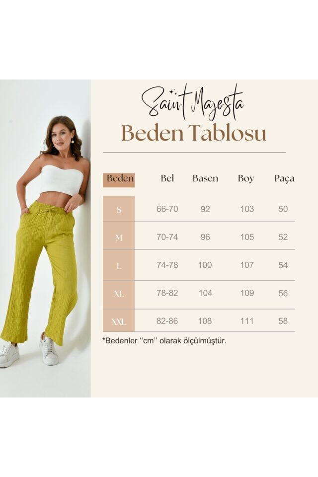 Kadın Yazlık Müslin Pantolon %100 Pamuk Bol Paça Cepli (SM25)