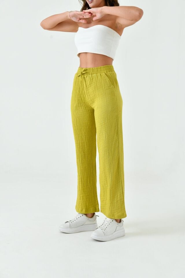 Kadın Yazlık Müslin Pantolon %100 Pamuk Bol Paça Cepli (SM25)